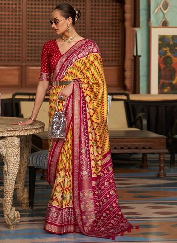 Latest Designer Yellow Patan Patola Silk Saree